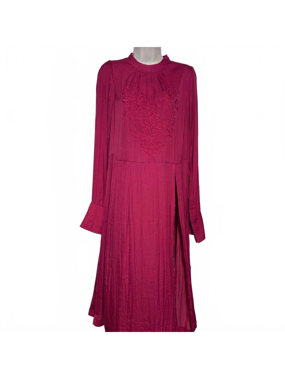 Free People Blossom Pink Embroidered Maxi Long Sleeve Dress w/Slit | Sz Medium